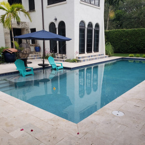 Coral Gables, FL New Construction Ivory Travertine French Pattern Patio Coral Gables FL New Construction