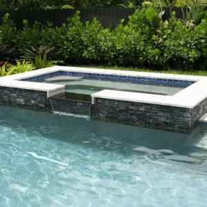 Pinecrest, FL New Pool Construction 5'10' Raised Spa with Granite Spillway Pinecrest, FL New Pool Construction